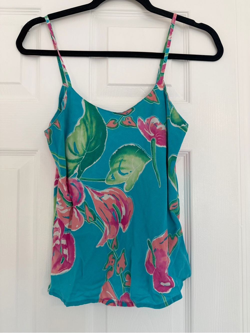 Kaua’iana Floral Spaghetti-Strap Tank Top - Teal & Pink
